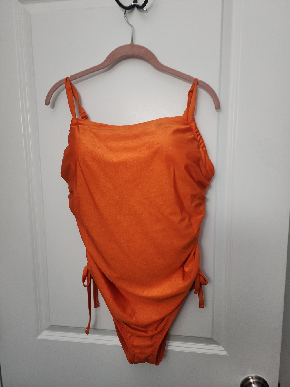 5/$30 Fe Noel Bright Orange Ruched One-Piece Swimsuit